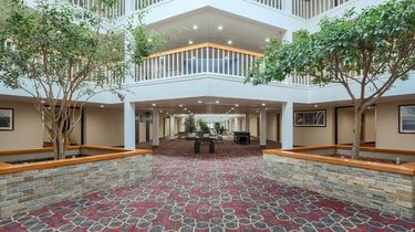 Open, light-filled lobby atrium
